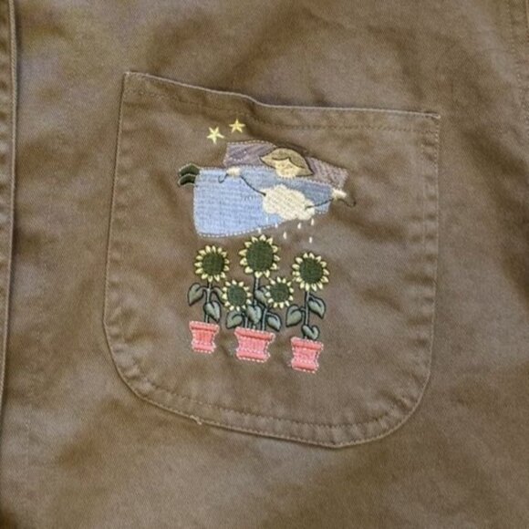 Christopher & Banks Womens Embroidered Chore Jacket Angels Cat Gardening L 90s - Picture 9 of 10